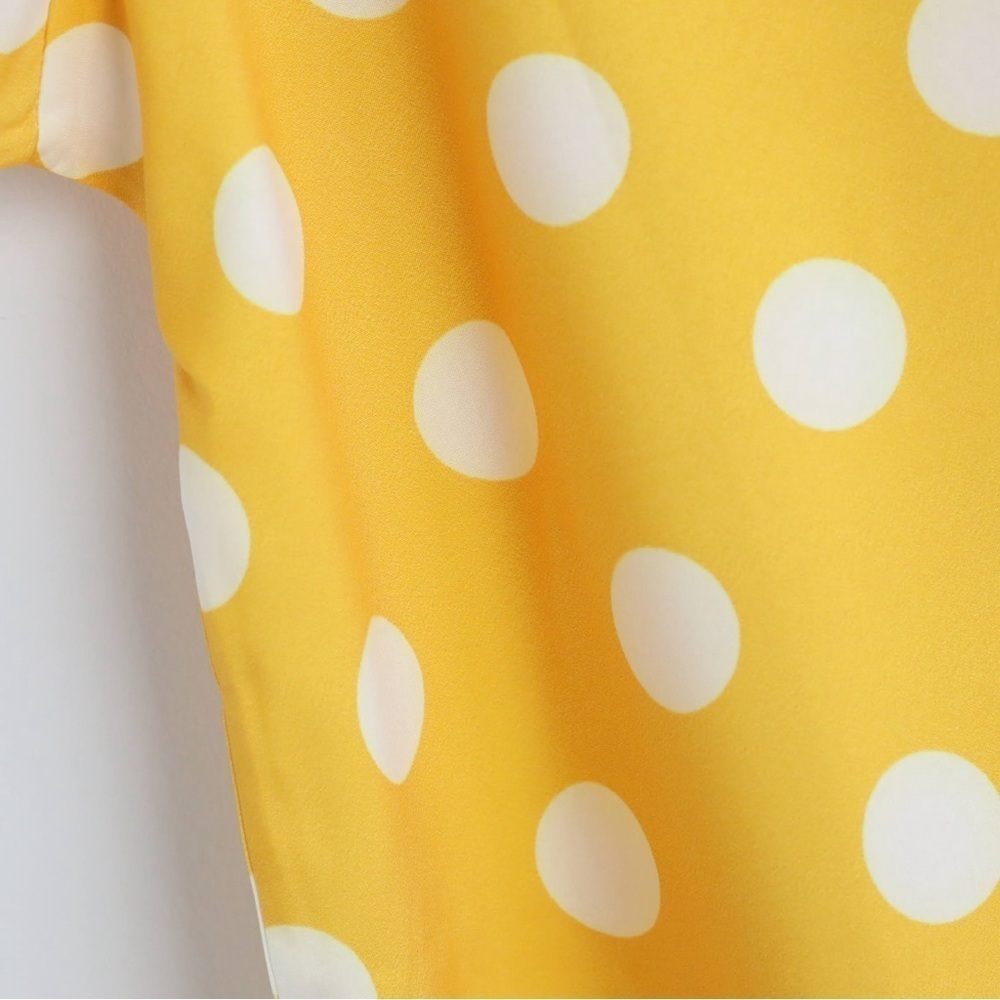 Misslook Polka Dot Yellow dress Short Sleeve V-Neck lace trim midi summer bright - Picture 7 of 8